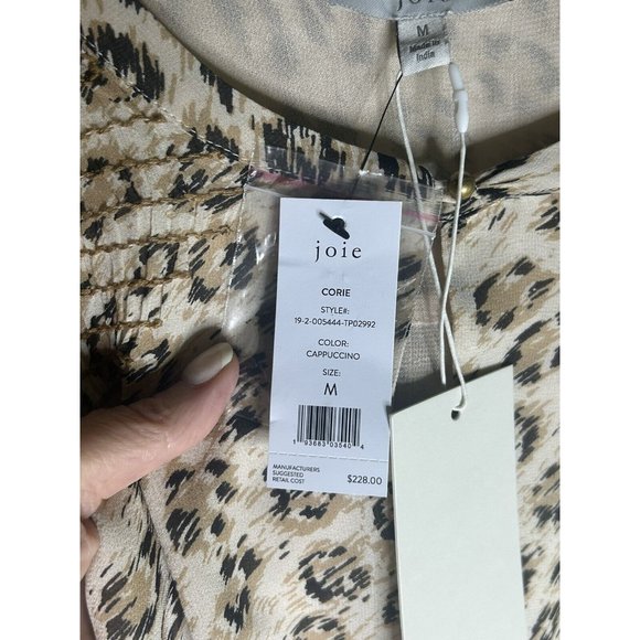 Joie Leopard Print 100% Silk Smocked Corie Keyhole A-line Blouse NEW W/TAG $228 - Picture 9 of 11